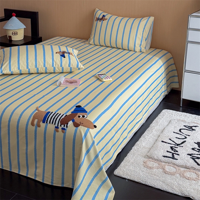 91家纺网 家纺一手货源 找家纺 暖生活 2026春夏新款A类全棉纯棉老粗布床单三件套床单单件 老粗布-小蓝帽