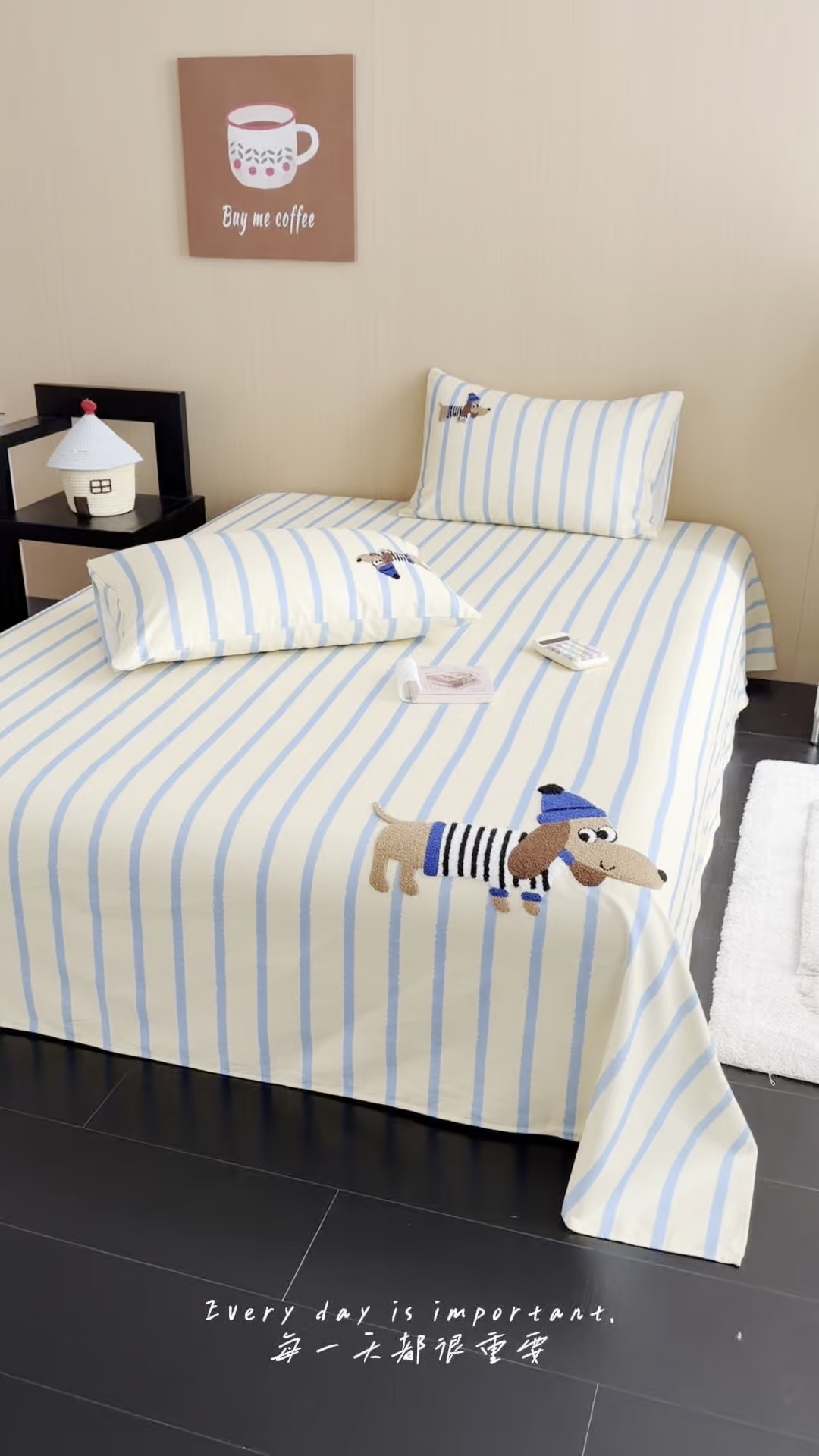 91家纺网 家纺一手货源 找家纺 暖生活 2026春夏新款A类全棉纯棉老粗布床单三件套床单单件 老粗布-小蓝帽