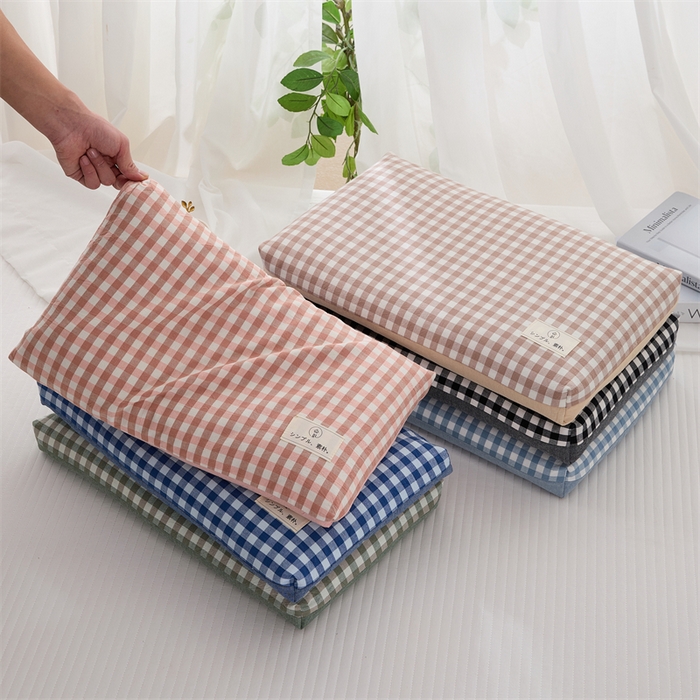 91家纺网 家纺一手货源 找家纺 （总）仁宇枕业 2026新款全棉纯棉色织水洗棉良品双拼格子儿童成人全荞麦枕头枕芯