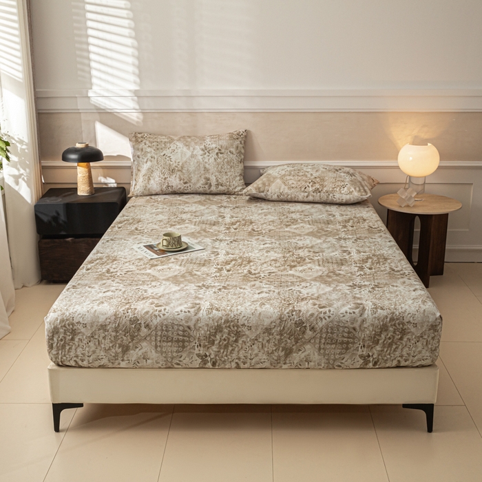 91家纺网 家纺一手货源 找家纺 爱彼家纺 2026新款A类纯棉提花老粗布床笠单件床笠三件套提花床笠-系列一 全棉提花-花影咖棕