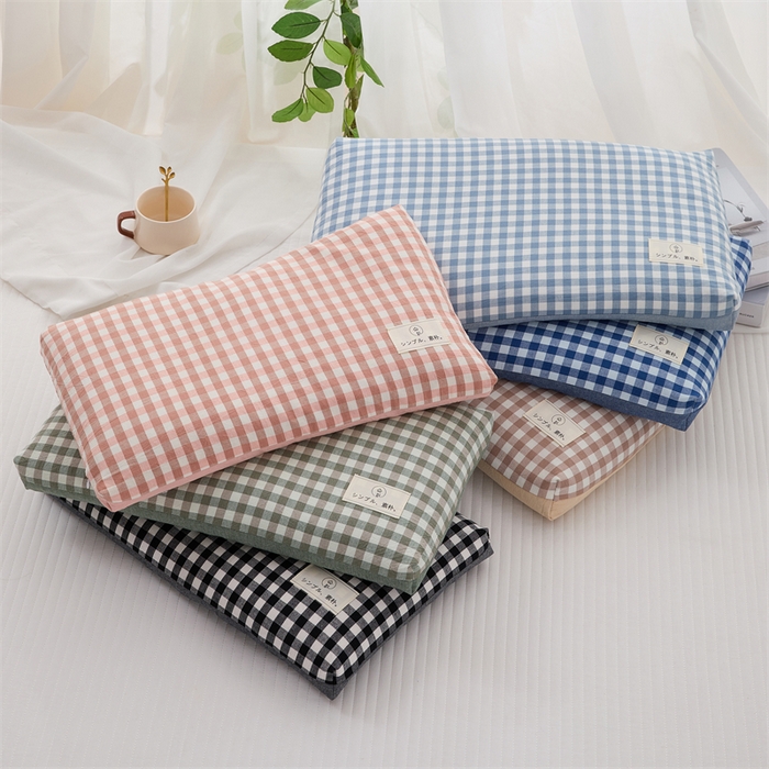 91家纺网 家纺一手货源 找家纺 （总）仁宇枕业 2026新款全棉纯棉色织水洗棉良品双拼格子儿童成人全荞麦枕头枕芯