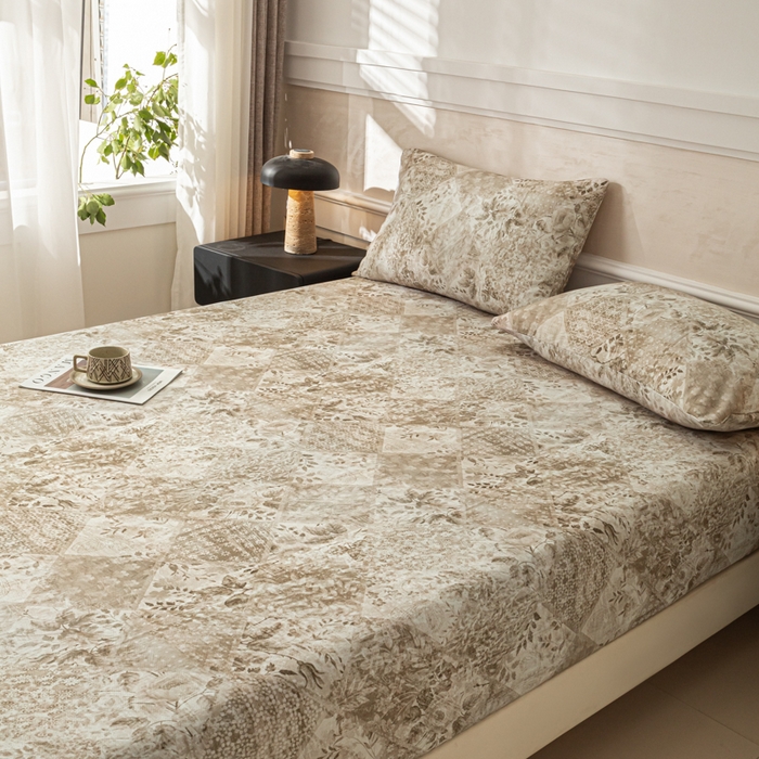 91家纺网 家纺一手货源 找家纺 爱彼家纺 2026新款A类纯棉提花老粗布床笠单件床笠三件套提花床笠-系列一 全棉提花-花影咖棕