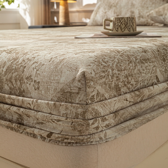 91家纺网 家纺一手货源 找家纺 爱彼家纺 2026新款A类纯棉提花老粗布床笠单件床笠三件套提花床笠-系列一 全棉提花-花影咖棕