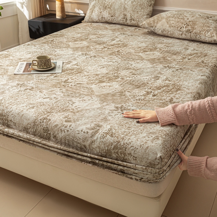 91家纺网 家纺一手货源 找家纺 爱彼家纺 2026新款A类纯棉提花老粗布床笠单件床笠三件套提花床笠-系列一 全棉提花-花影咖棕