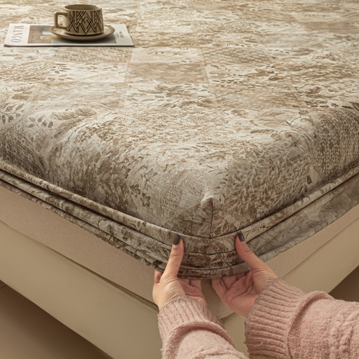 91家纺网 家纺一手货源 找家纺 爱彼家纺 2026新款A类纯棉提花老粗布床笠单件床笠三件套提花床笠-系列一 全棉提花-花影咖棕