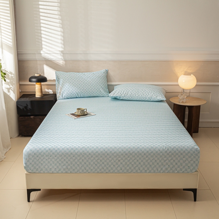 91家纺网 家纺一手货源 找家纺 爱彼家纺 2026新款A类纯棉提花老粗布床笠单件床笠三件套提花床笠-系列一 全棉提花-浅海冰蓝