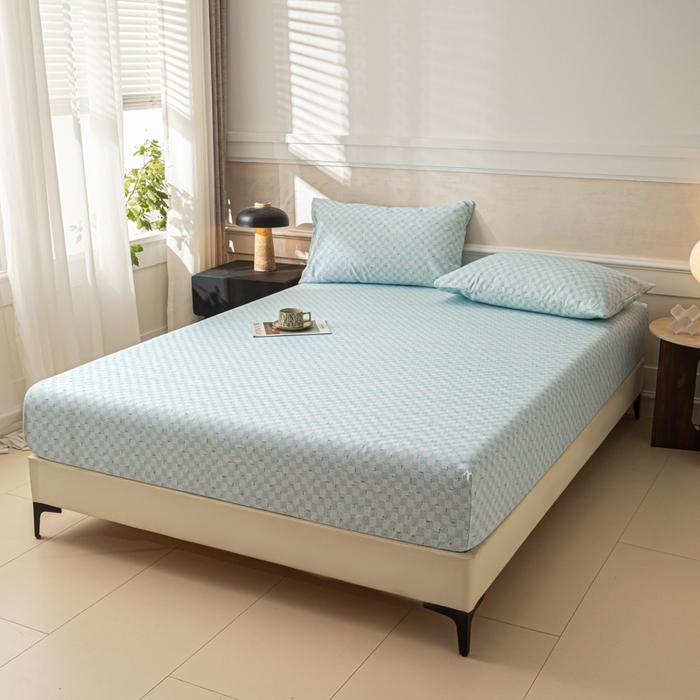 91家纺网 家纺一手货源 找家纺 爱彼家纺 2026新款A类纯棉提花老粗布床笠单件床笠三件套提花床笠-系列一 全棉提花-浅海冰蓝