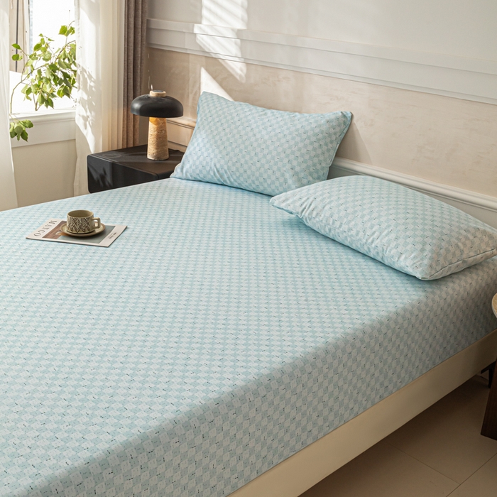 91家纺网 家纺一手货源 找家纺 爱彼家纺 2026新款A类纯棉提花老粗布床笠单件床笠三件套提花床笠-系列一 全棉提花-浅海冰蓝