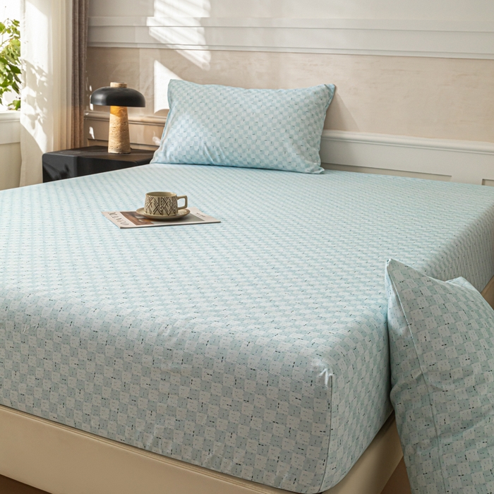 91家纺网 家纺一手货源 找家纺 爱彼家纺 2026新款A类纯棉提花老粗布床笠单件床笠三件套提花床笠-系列一 全棉提花-浅海冰蓝