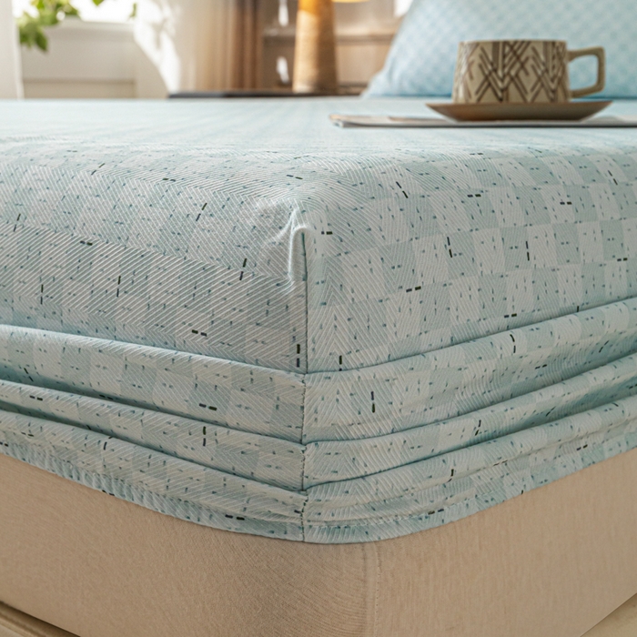 91家纺网 家纺一手货源 找家纺 爱彼家纺 2026新款A类纯棉提花老粗布床笠单件床笠三件套提花床笠-系列一 全棉提花-浅海冰蓝