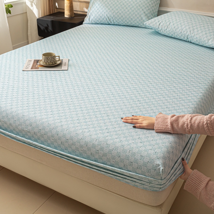 91家纺网 家纺一手货源 找家纺 爱彼家纺 2026新款A类纯棉提花老粗布床笠单件床笠三件套提花床笠-系列一 全棉提花-浅海冰蓝