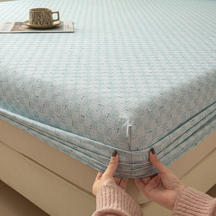 91家纺网 家纺一手货源 找家纺 爱彼家纺 2026新款A类纯棉提花老粗布床笠单件床笠三件套提花床笠-系列一 全棉提花-浅海冰蓝