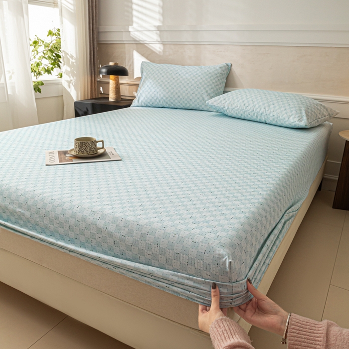 91家纺网 家纺一手货源 找家纺 爱彼家纺 2026新款A类纯棉提花老粗布床笠单件床笠三件套提花床笠-系列一 全棉提花-浅海冰蓝