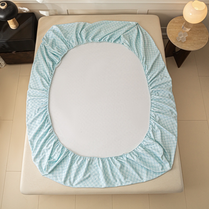 91家纺网 家纺一手货源 找家纺 爱彼家纺 2026新款A类纯棉提花老粗布床笠单件床笠三件套提花床笠-系列一 全棉提花-浅海冰蓝