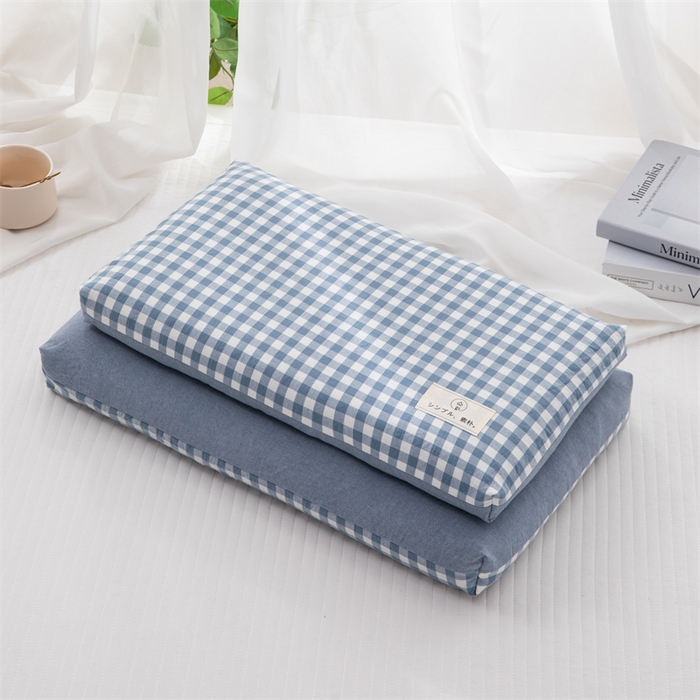 91家纺网 家纺一手货源 找家纺 （总）仁宇枕业 2026新款全棉纯棉色织水洗棉良品双拼格子儿童成人全荞麦枕头枕芯