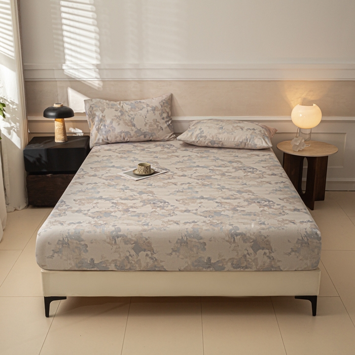 91家纺网 家纺一手货源 找家纺 爱彼家纺 2026新款A类纯棉提花老粗布床笠单件床笠三件套提花床笠-系列一 全棉提花-s014油画蓝咖