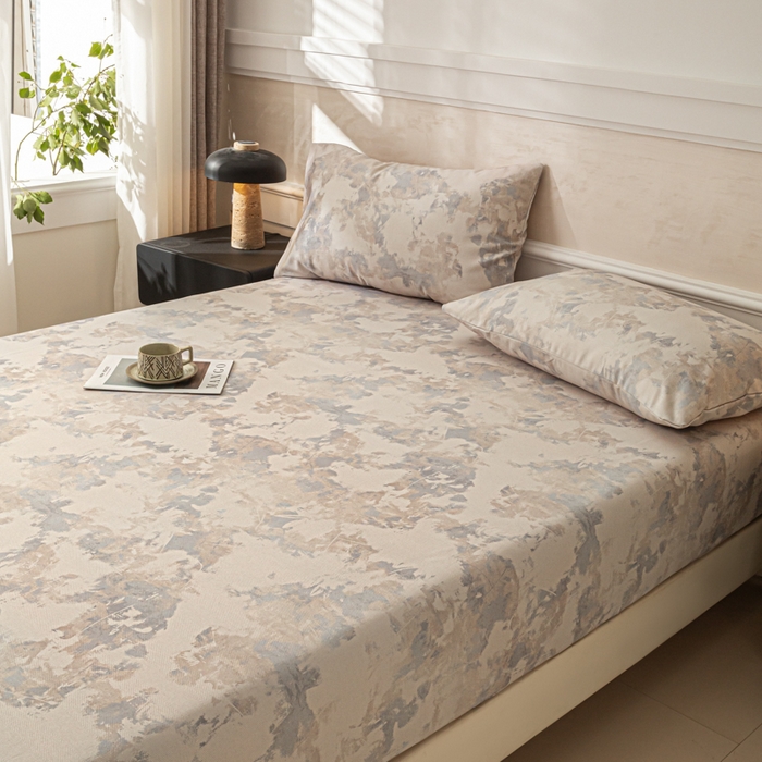 91家纺网 家纺一手货源 找家纺 爱彼家纺 2026新款A类纯棉提花老粗布床笠单件床笠三件套提花床笠-系列一 全棉提花-s014油画蓝咖