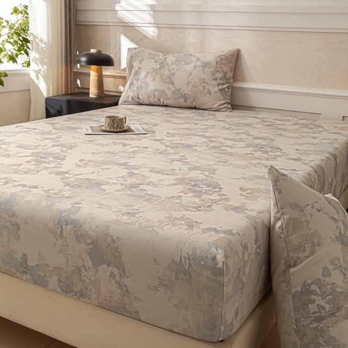 91家纺网 家纺一手货源 找家纺 爱彼家纺 2026新款A类纯棉提花老粗布床笠单件床笠三件套提花床笠-系列一 全棉提花-s014油画蓝咖