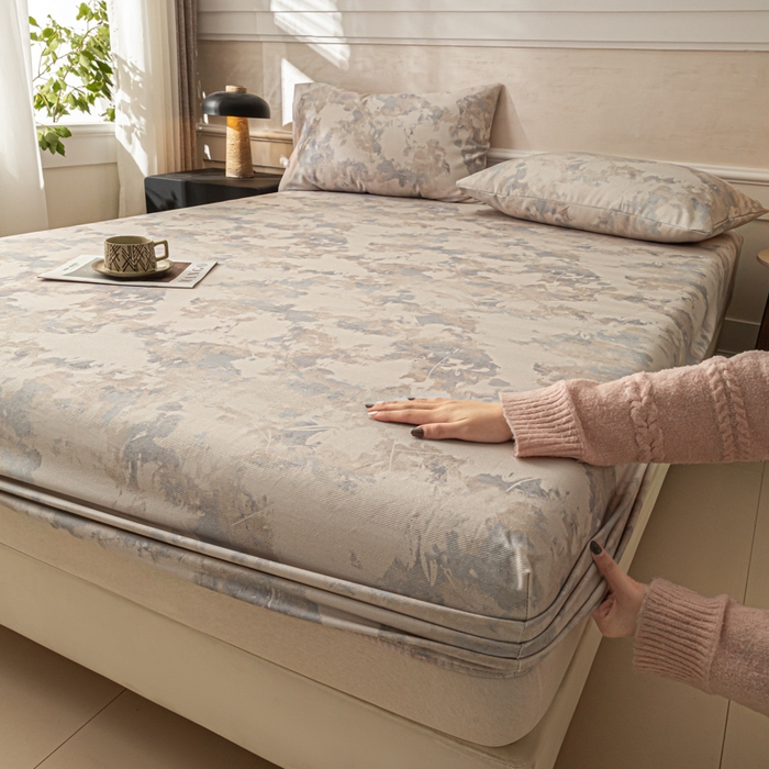 91家纺网 家纺一手货源 找家纺 爱彼家纺 2026新款A类纯棉提花老粗布床笠单件床笠三件套提花床笠-系列一 全棉提花-s014油画蓝咖