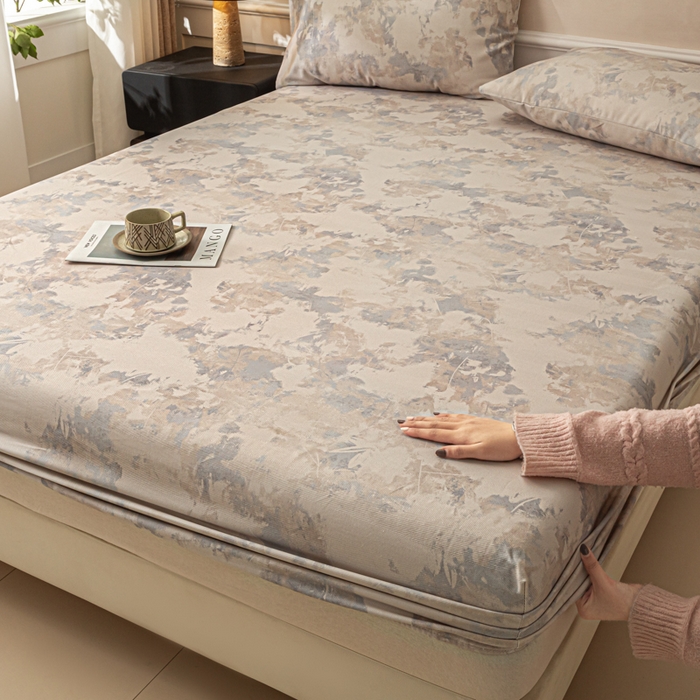 91家纺网 家纺一手货源 找家纺 爱彼家纺 2026新款A类纯棉提花老粗布床笠单件床笠三件套提花床笠-系列一 全棉提花-s014油画蓝咖