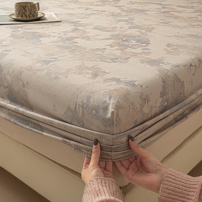 91家纺网 家纺一手货源 找家纺 爱彼家纺 2026新款A类纯棉提花老粗布床笠单件床笠三件套提花床笠-系列一 全棉提花-s014油画蓝咖