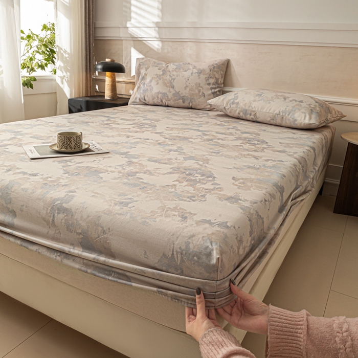 91家纺网 家纺一手货源 找家纺 爱彼家纺 2026新款A类纯棉提花老粗布床笠单件床笠三件套提花床笠-系列一 全棉提花-s014油画蓝咖