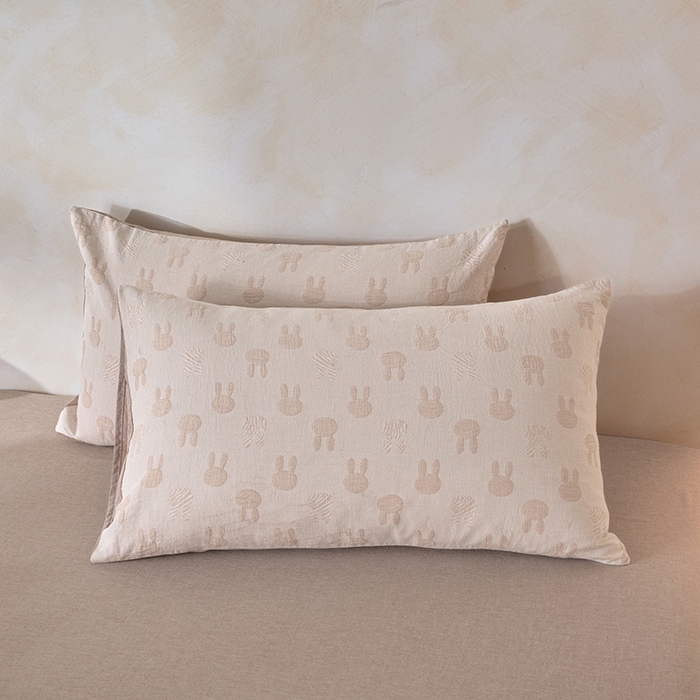 91家纺网 家纺一手货源 找家纺 一加一 2026新款全棉纯棉三层纱色织提花大豆夏被四件套-云棉肌理 兔子-卡其