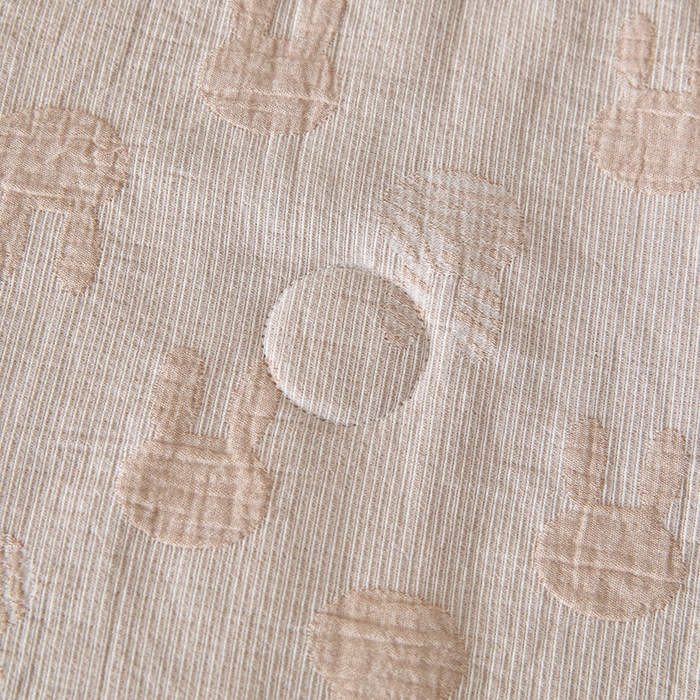 91家纺网 家纺一手货源 找家纺 一加一 2026新款全棉纯棉三层纱色织提花大豆夏被四件套-云棉肌理 兔子-卡其