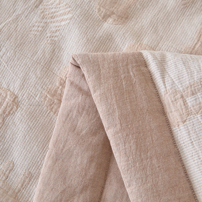 91家纺网 家纺一手货源 找家纺 一加一 2026新款全棉纯棉三层纱色织提花大豆夏被四件套-云棉肌理 兔子-卡其