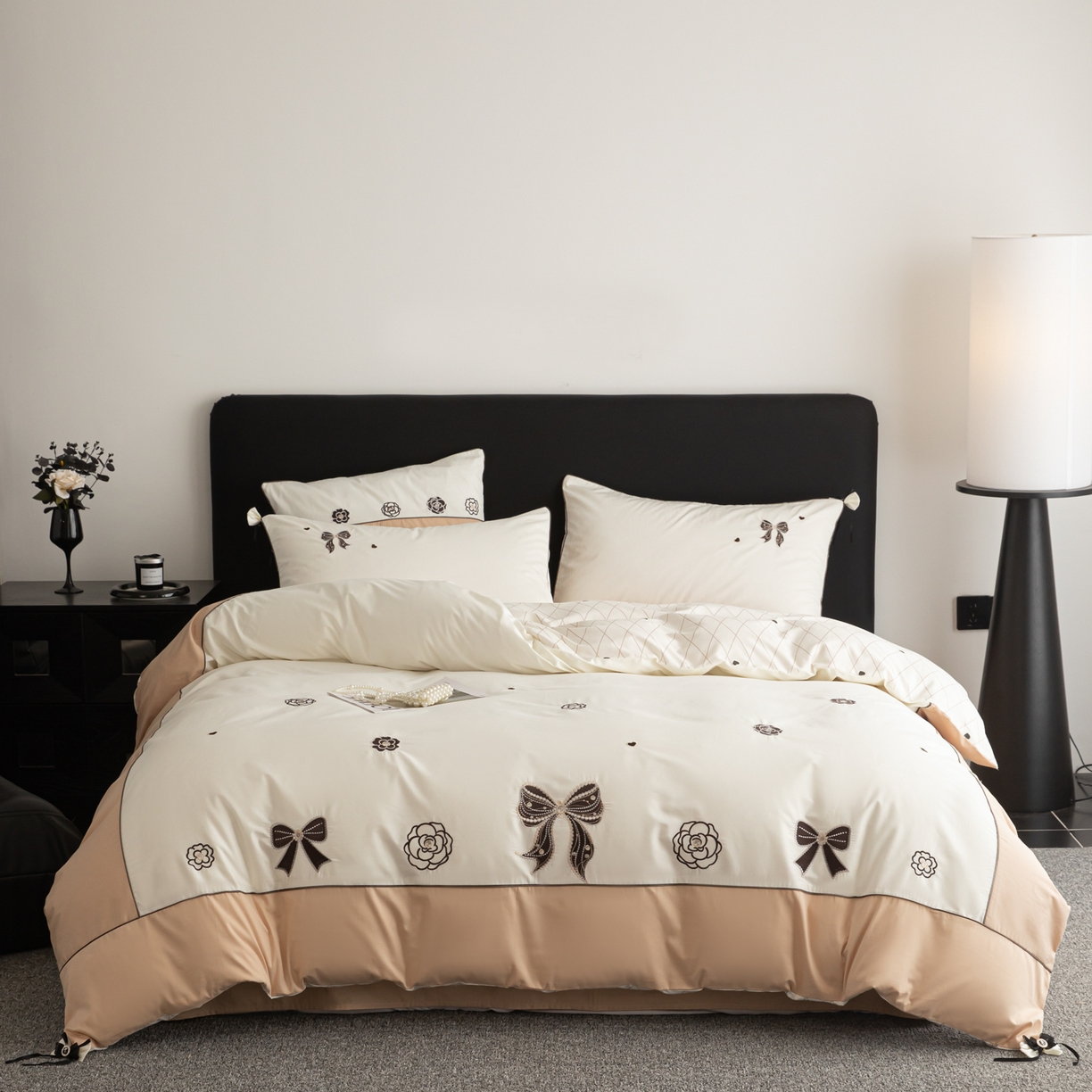 （总）懒猫家纺 2026新款A类高精密40支【山茶花】全棉刺绣四件套  【带礼盒】