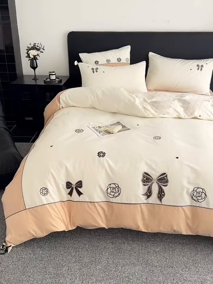 91家纺网 家纺一手货源 找家纺 （总）懒猫家纺 2026新款A类高精密40支【山茶花】全棉刺绣四件套  【带礼盒】