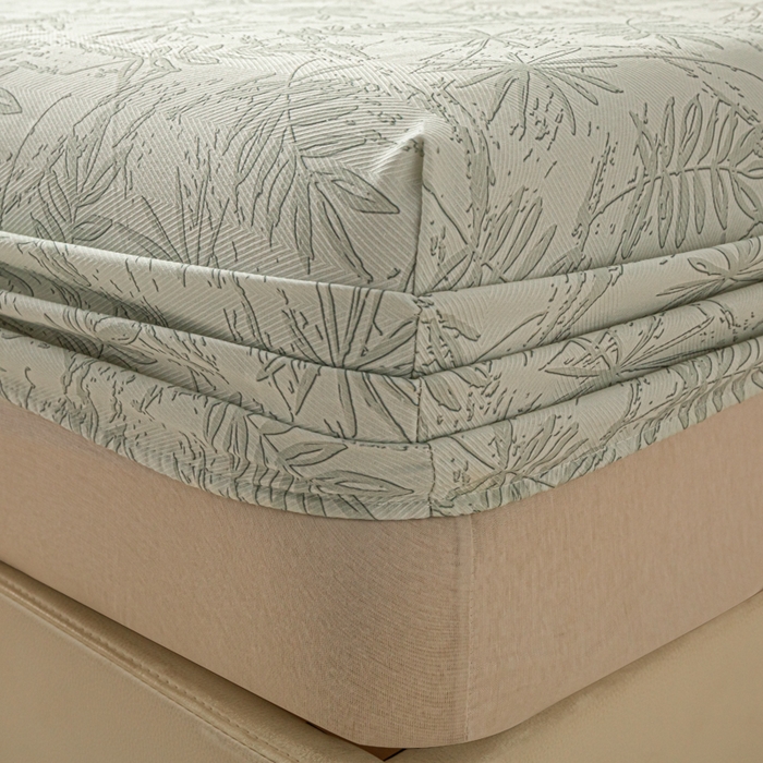 91家纺网 家纺一手货源 找家纺 爱彼家纺 2026新款A类纯棉提花老粗布床笠单件床笠三件套提花床笠-系列一 全棉提花-s026椰叶浅青