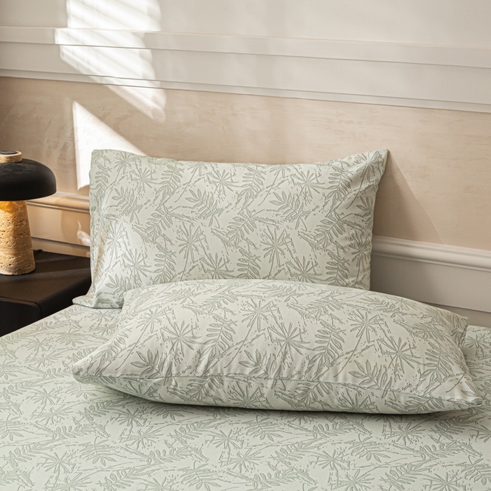 91家纺网 家纺一手货源 找家纺 爱彼家纺 2026新款A类纯棉提花老粗布床笠单件床笠三件套提花床笠-系列一 全棉提花-s026椰叶浅青