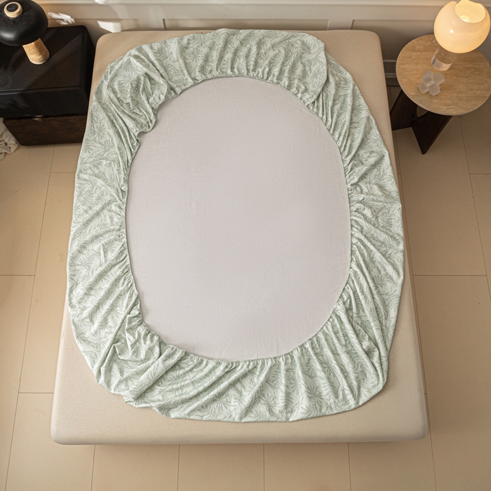 91家纺网 家纺一手货源 找家纺 爱彼家纺 2026新款A类纯棉提花老粗布床笠单件床笠三件套提花床笠-系列一 全棉提花-s026椰叶浅青