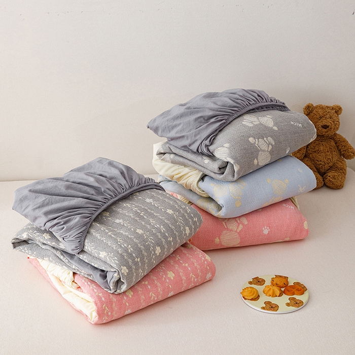 悦然毛巾被 2026新款水洗三层纱布全棉床笠套件床单夹棉床罩A类单床笠床笠单件 组合图仅供展示-不可下单