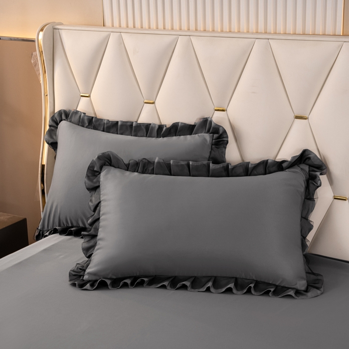 91家纺网 家纺一手货源 找家纺 畅畅家纺 2026新款水洗天丝纯色刺绣四件套床品套件 初夏灰