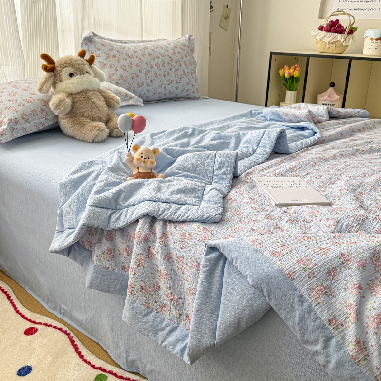 91家纺网 家纺一手货源 找家纺 （总）蓝冰家纺 2026新款a类泡芙双层纱大豆夏被夏凉被空调被夏被四件套