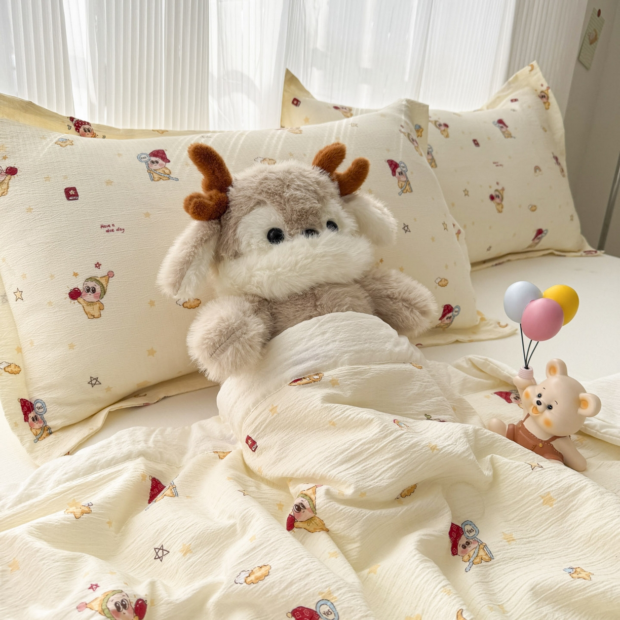 91家纺网 家纺一手货源 找家纺 蓝冰家纺 2026新款a类泡芙双层纱大豆夏被夏凉被空调被夏被四件套 泡芙-魔法星星人