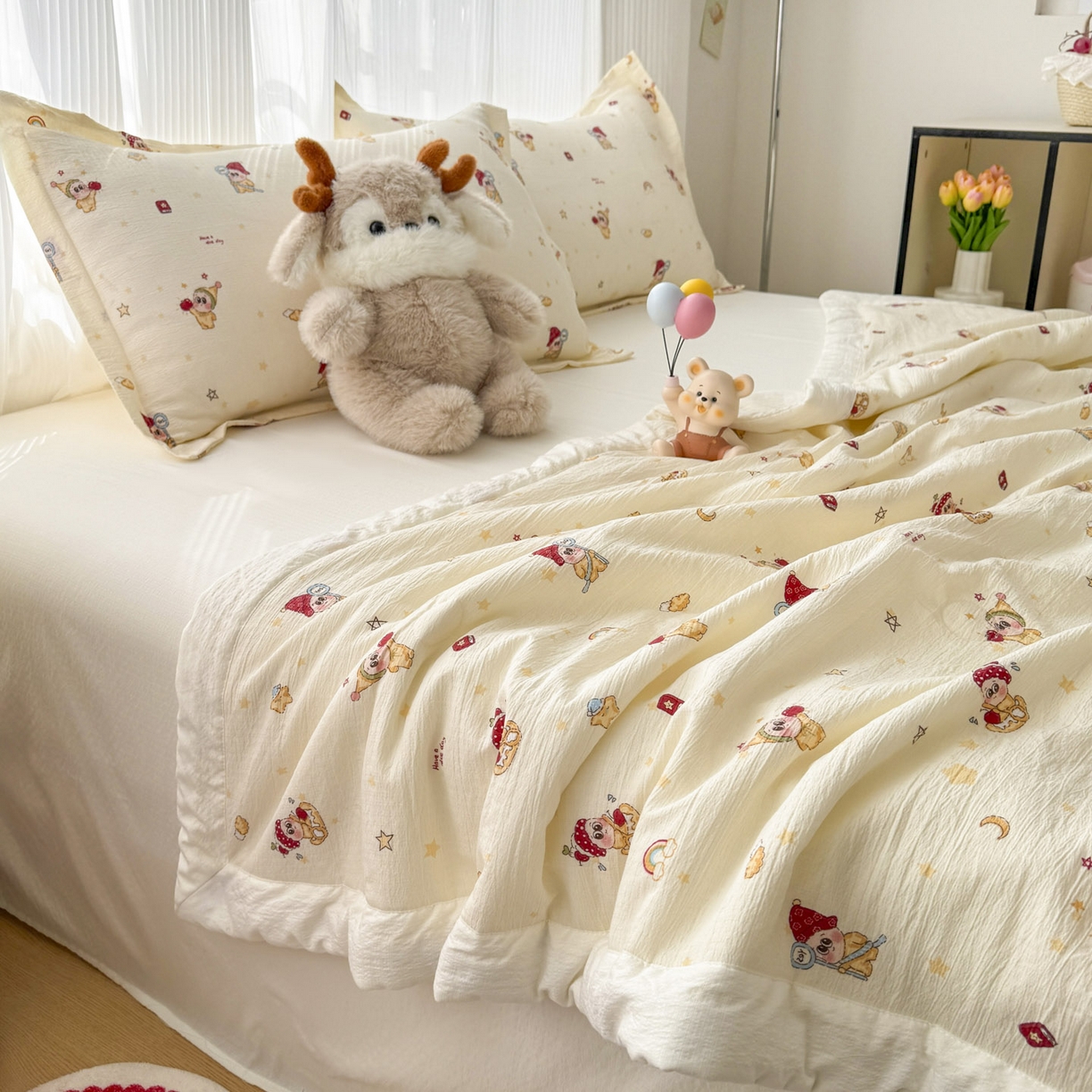 91家纺网 家纺一手货源 找家纺 蓝冰家纺 2026新款a类泡芙双层纱大豆夏被夏凉被空调被夏被四件套 泡芙-魔法星星人