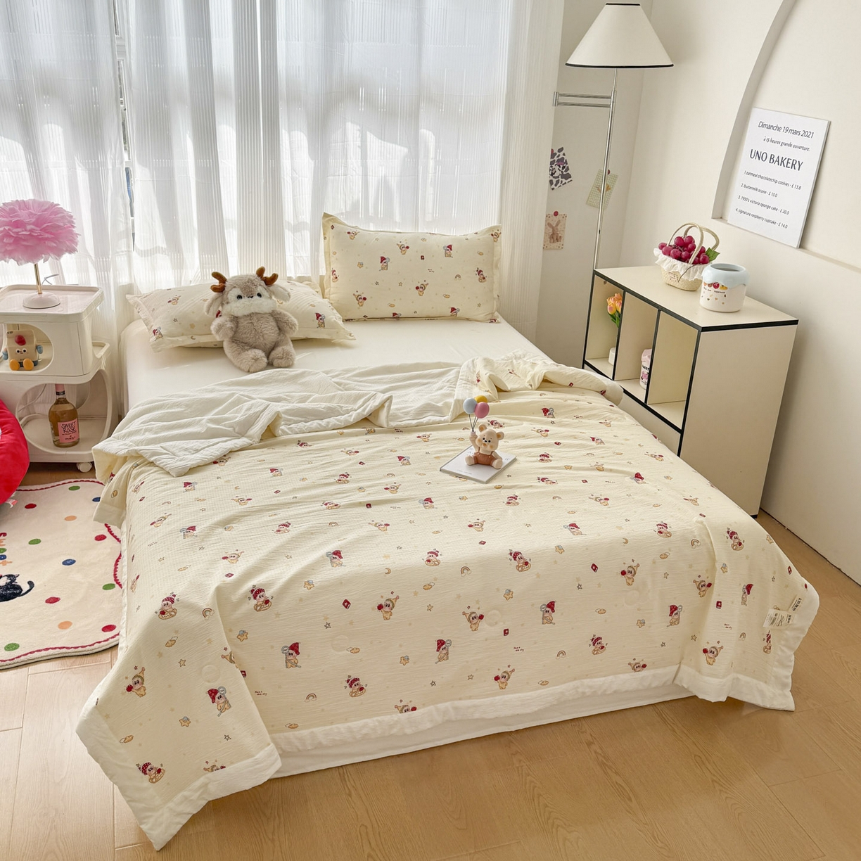 91家纺网 家纺一手货源 找家纺 蓝冰家纺 2026新款a类泡芙双层纱大豆夏被夏凉被空调被夏被四件套 泡芙-魔法星星人