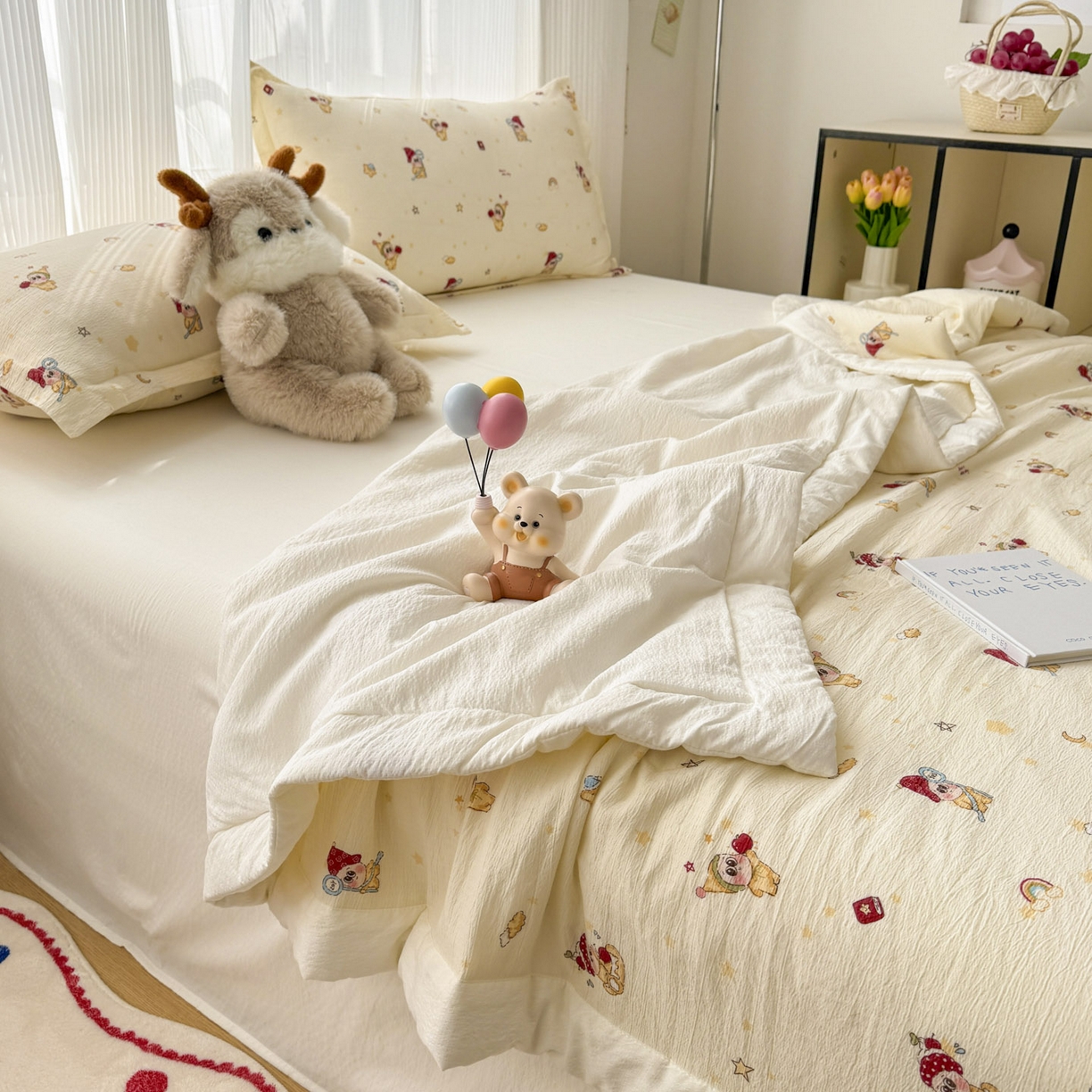 91家纺网 家纺一手货源 找家纺 蓝冰家纺 2026新款a类泡芙双层纱大豆夏被夏凉被空调被夏被四件套 泡芙-魔法星星人