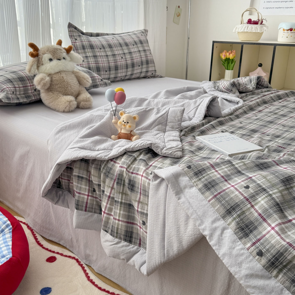 91家纺网 家纺一手货源 找家纺 蓝冰家纺 2026新款a类泡芙双层纱大豆夏被夏凉被空调被夏被四件套 泡芙-心之韵律