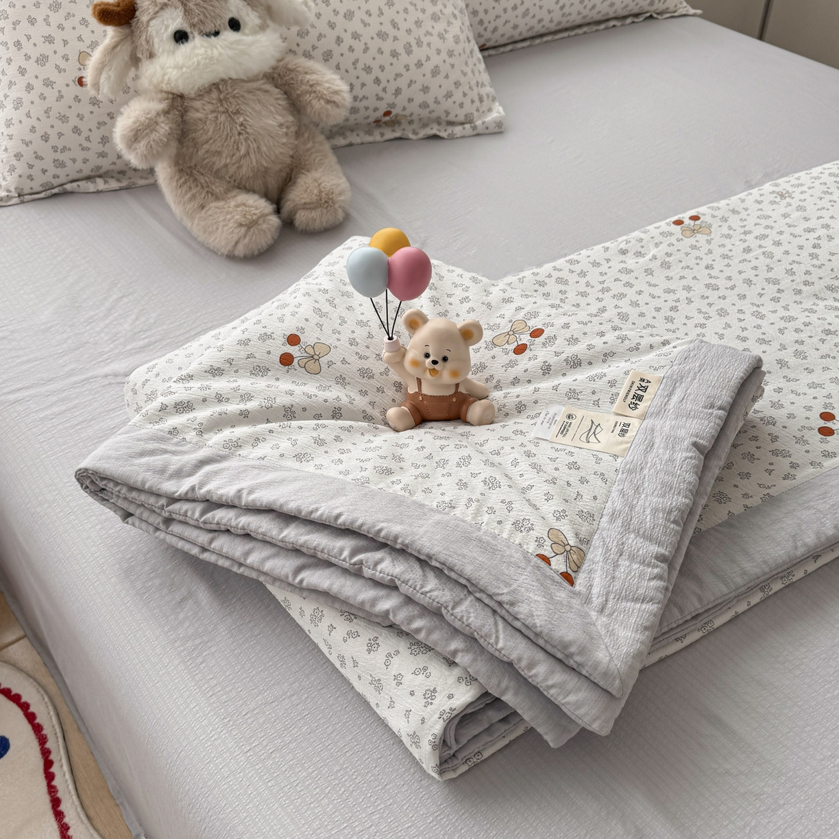 蓝冰家纺 2026新款a类泡芙双层纱大豆夏被夏凉被空调被夏被四件套 泡芙-红樱桃