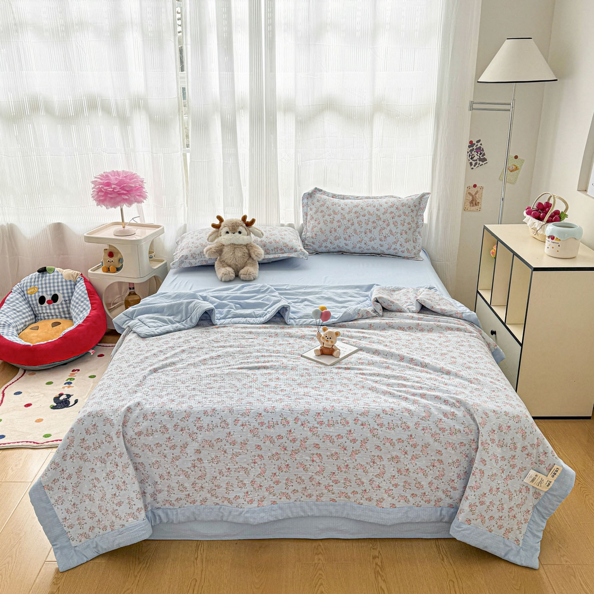 91家纺网 家纺一手货源 找家纺 蓝冰家纺 2026新款a类泡芙双层纱大豆夏被夏凉被空调被夏被四件套 泡芙-花开富贵