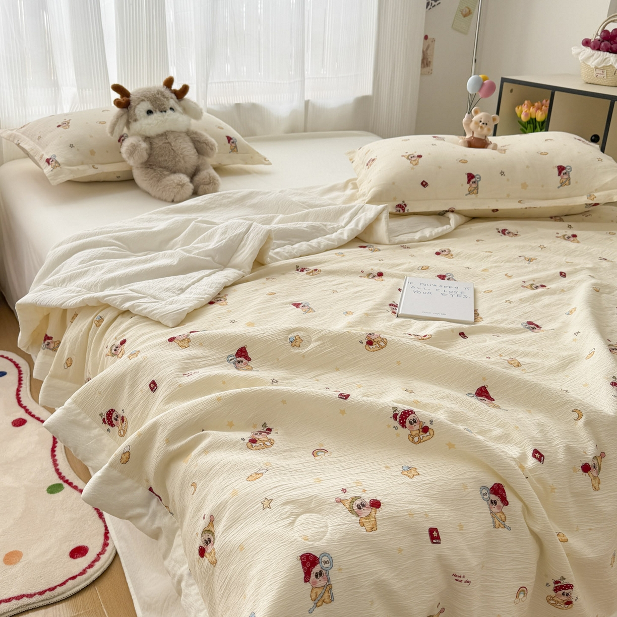 91家纺网 家纺一手货源 找家纺 蓝冰家纺 2026新款a类泡芙双层纱大豆夏被夏凉被空调被夏被四件套 泡芙-魔法星星人