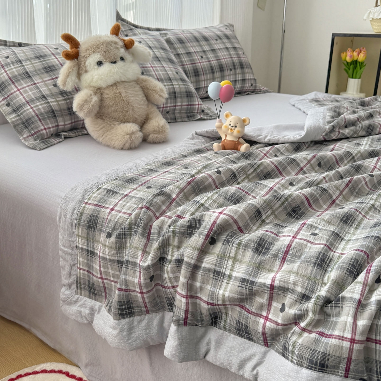 91家纺网 家纺一手货源 找家纺 蓝冰家纺 2026新款a类泡芙双层纱大豆夏被夏凉被空调被夏被四件套 泡芙-心之韵律