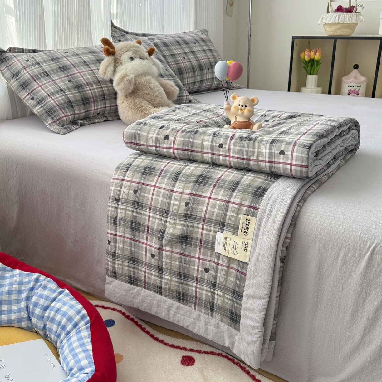 91家纺网 家纺一手货源 找家纺 蓝冰家纺 2026新款a类泡芙双层纱大豆夏被夏凉被空调被夏被四件套 泡芙-心之韵律