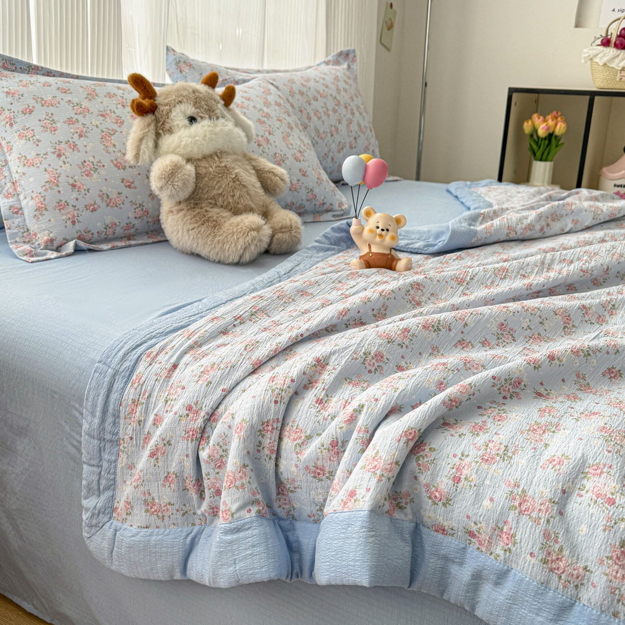 91家纺网 家纺一手货源 找家纺 蓝冰家纺 2026新款a类泡芙双层纱大豆夏被夏凉被空调被夏被四件套 泡芙-花开富贵