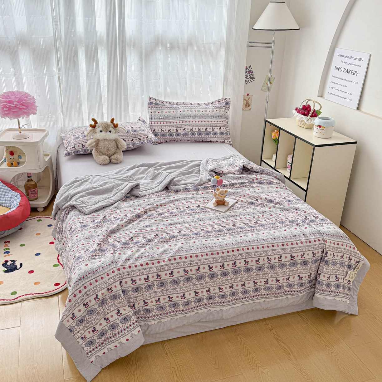 91家纺网 家纺一手货源 找家纺 蓝冰家纺 2026新款a类泡芙双层纱大豆夏被夏凉被空调被夏被四件套 泡芙-童趣木马