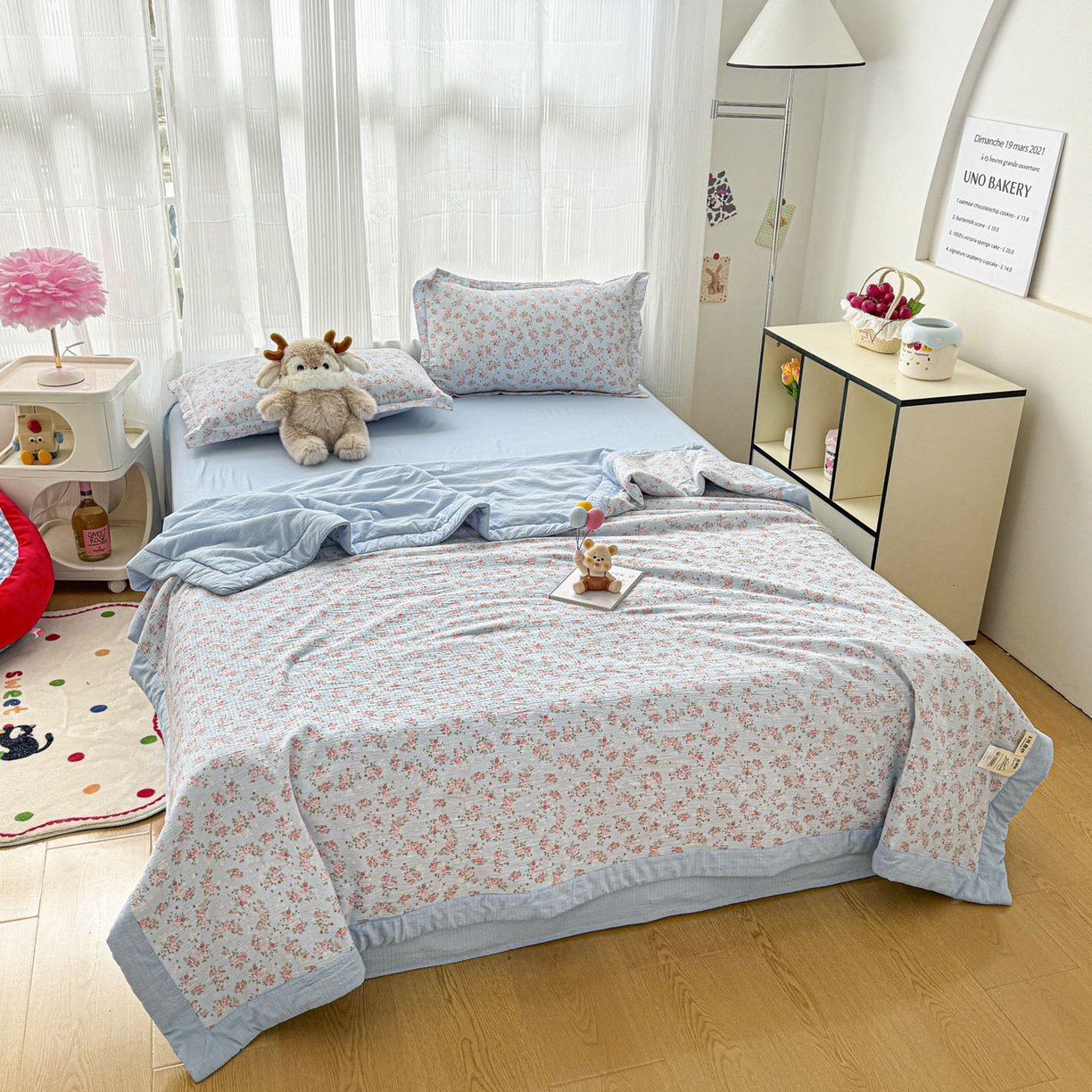 91家纺网 家纺一手货源 找家纺 蓝冰家纺 2026新款a类泡芙双层纱大豆夏被夏凉被空调被夏被四件套 泡芙-花开富贵